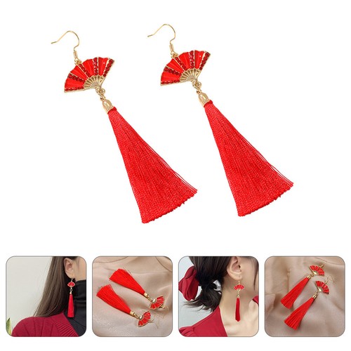 Red fan shape alloy earrings - fan,